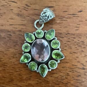 Lovely Floral Burst Purple Citrine Silver Multi Stone Pendant Renn Medieval